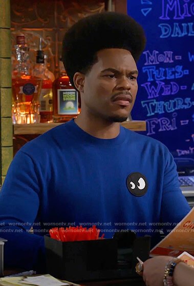 Carter's blue monster eyes sweater on Call Me Kat