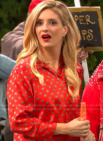 Chelsea's red printed button down shirt on Ravens Home
