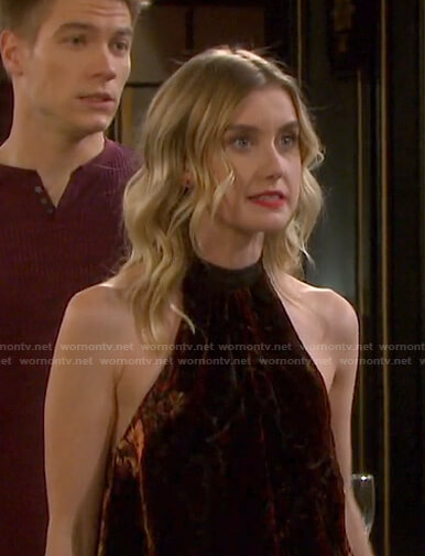 Claire's velvet halter neck top on Days of our Lives
