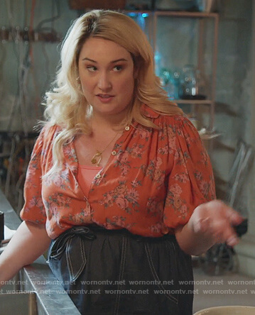 Davia's orange floral top on Good Trouble