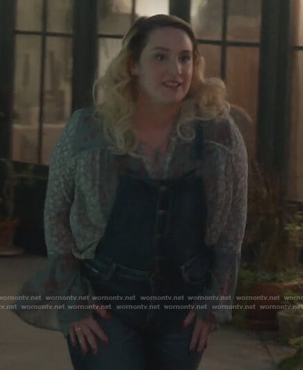 Davia's green floral top with bell sleeves on Good Trouble