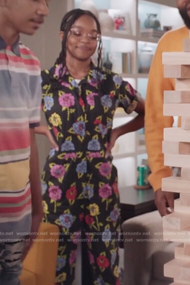 Diane's black floral jumpsuit on Black-ish