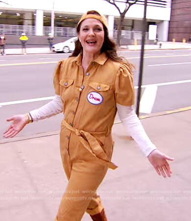 Drew's mustard jumpsuit on The Drew Barrymore Show