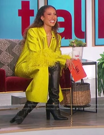 Elaine's yellow coat with feather cuffs on The Talk