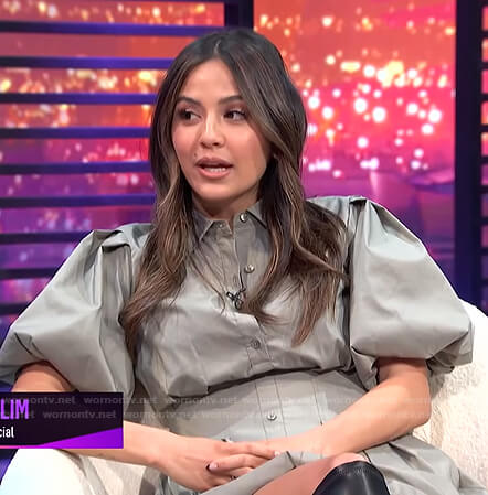 Erin's grey puff sleeve shirtdress on E! News Nightly Pop