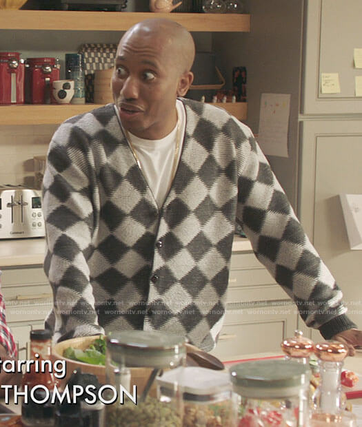 Gary's diamond print cardigan on Kenan