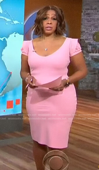 Gayle King's light pink short sleeve dress on CBS This Morning