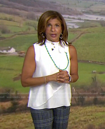 Hoda's white tie neck sleeveless top on Today