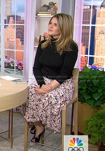 Jenna's black turtleneck sweater and printed skirt on Today