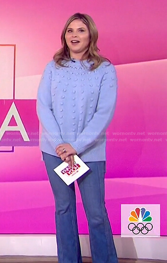 Jenna's blue bobble sweater and flare jeans on Today