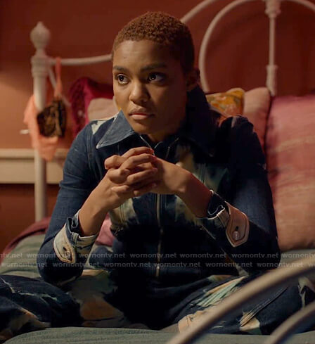 Jennifer's tie dye denim jumpsuit on Black Lightning