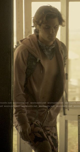 John B's mauve hoodie and floral board shorts on Outer Banks