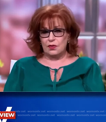 Joy's green keyhole tie neck blouse on The View