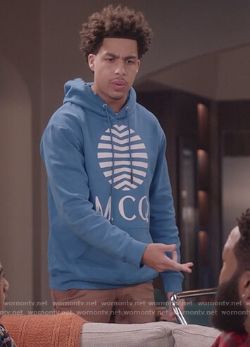 Junior's blue MCQ hoodie on Black-ish