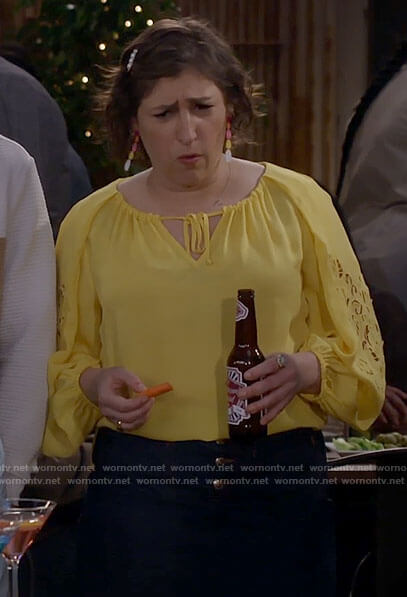 Kat's yellow blouse with eyelet sleeves on Call Me Kat