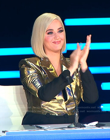 Katy's gold and black double breasted blazer on American Idol