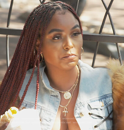 LaToya Ali's denim jacket with fur sleeves on The Real Housewives of Atlanta