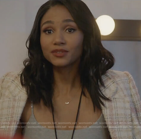 Layla's pink plaid tweed blazer on All American