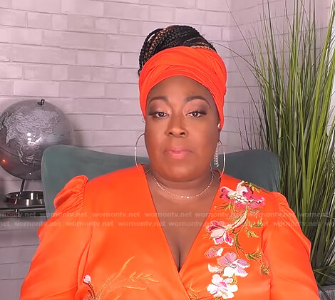 Loni's orange floral embroidered dress on The Real