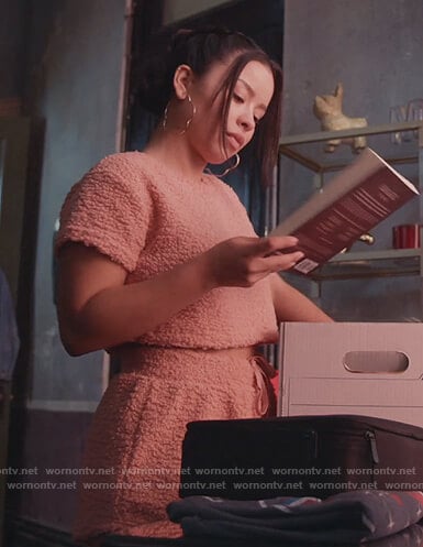Mariana's pink teddy top and shorts on Good Trouble