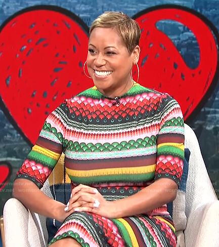 Monique's multicolor printed dress on E! News Daily Pop