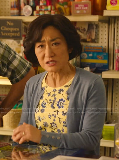 Mrs. Kim's yellow floral tee on Kims Convenience