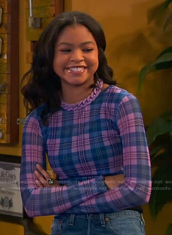 Nia's purple plaid mesh top on Ravens Home