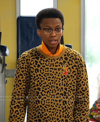 Noah's yellow leopard print sweatshirt on Bunkd