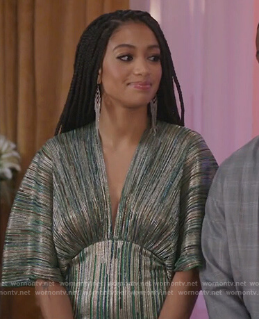 Olivia's green metallic plunging dress on All American