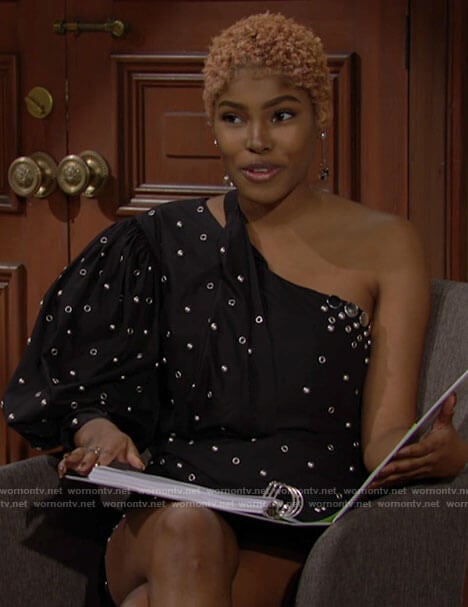 Paris's black studded one-shoulder dress on The Bold and the Beautiful