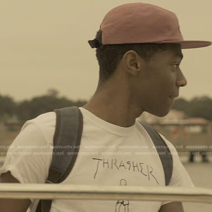 Pope's Thrasher t-shirt and checkerboard hat on Outer Banks