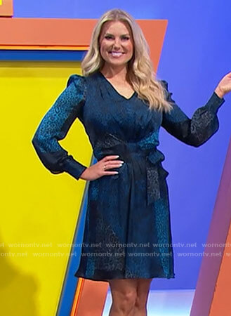 Rachel's blue leopard print dress on The Price is Right