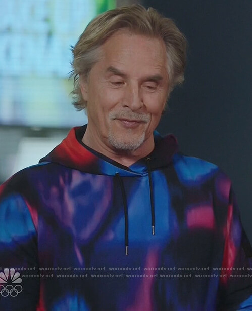 Rick's blue abstract print hoodie on Kenan