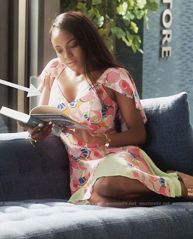 Rochelle's pink printed dress on Grown-ish