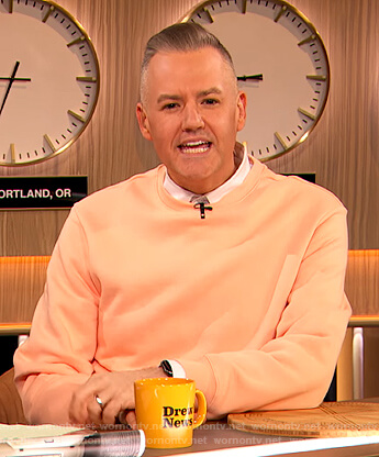 Ross Mathew's orange sweatshirt on The Drew Barrymore Show