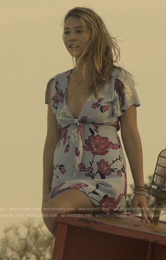 Sarah's blue floral tie dress on Outer Banks