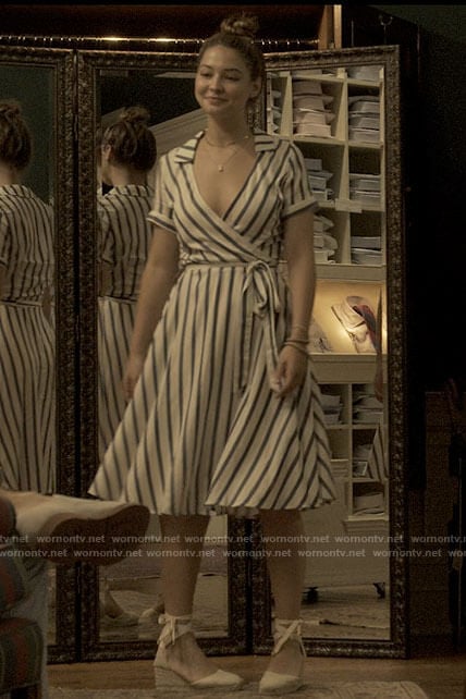 Sarah's striped wrap dress on Outer Banks