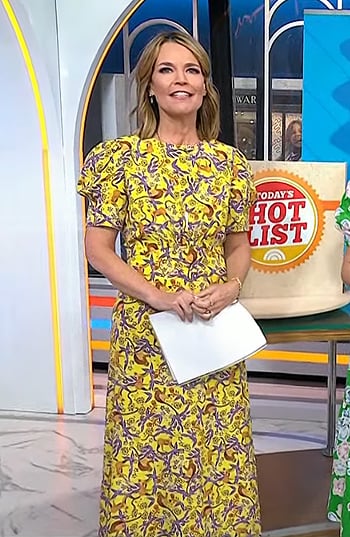 Savannah's yellow printed midi dress on Today