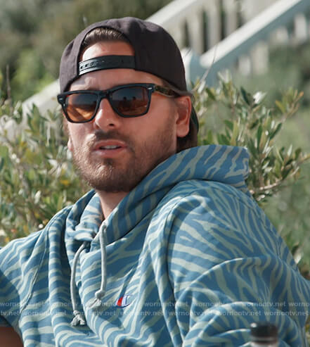 Scott's blue tiger print hoodie on Keeping Up with the Kardashians