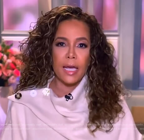 Sunny's white button shoulder drape sweater on The View
