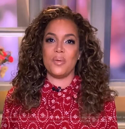 Sunny's red printed tie neck blouse on The View