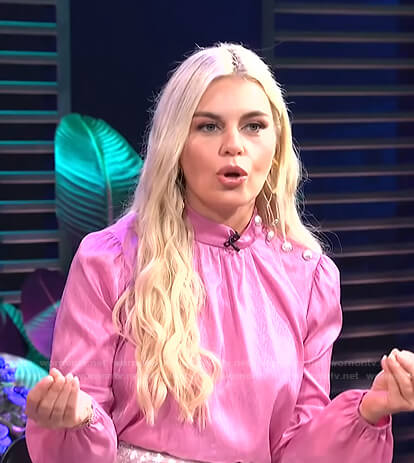 Tanya Rad's pink shoulder button blouse on E! News Daily Pop