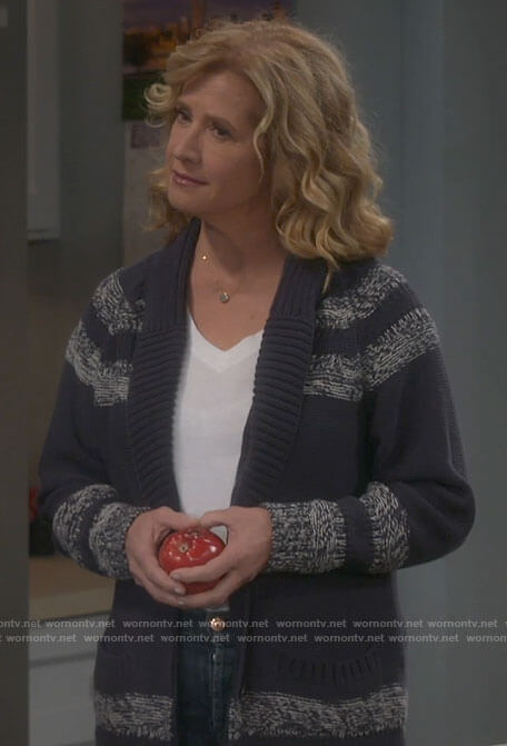 Vanessa's grey striped cardigan on Last Man Standing