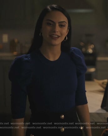 Veronica's blue puff sleeve top on Riverdale