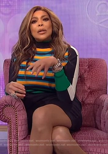 Wendy's blue stripe knit dress on The Wendy Williams Show