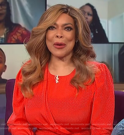 Wendy's red jacquard dress with slit on The Wendy Williams Show