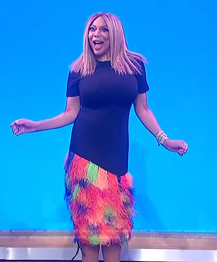 Wendy's black dress with multicolored fringe on The Wendy Williams Show