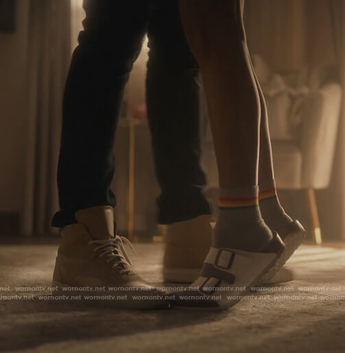 Zoey's white sandals on Grown-ish