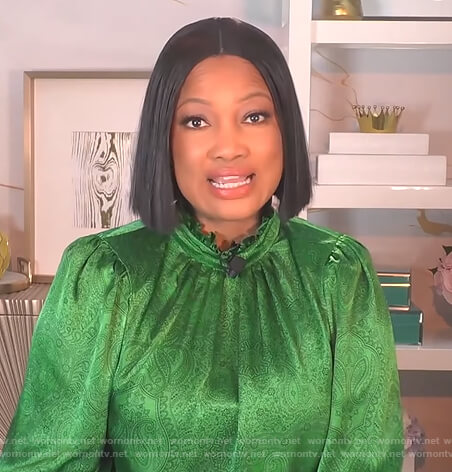 Garcelle's green paisley satin blouse on The Real