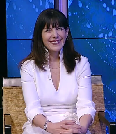 Jean Chatzky's white v-neck dress on Live with Kelly and Ryan